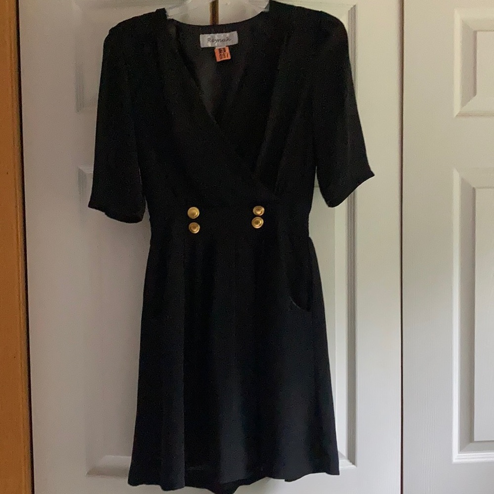 Reynah Black dress with pockets and gold buttons